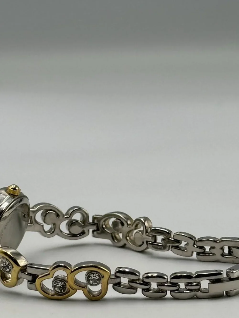 3/$30 Rhinestone Heart Band Watch Women Silver Gold Two Tone New Battery 7.5 